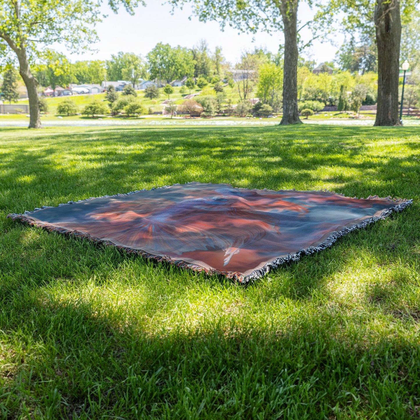Pair of Beautiful Pink Betta Fish Swimming in Coral Woven Throw Blanket for Cozy Home Decor - Awakening Righteousness