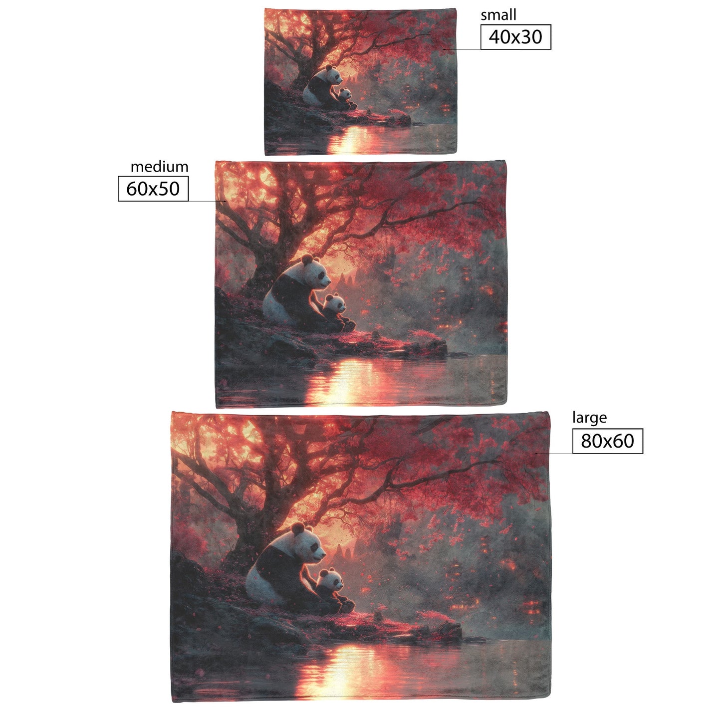 Panda Family Sitting Under Glowing Pink Cherry Blossom Tree Serene Natural Scenery Fleece Sherpa Blanket - Awakening Righteousness