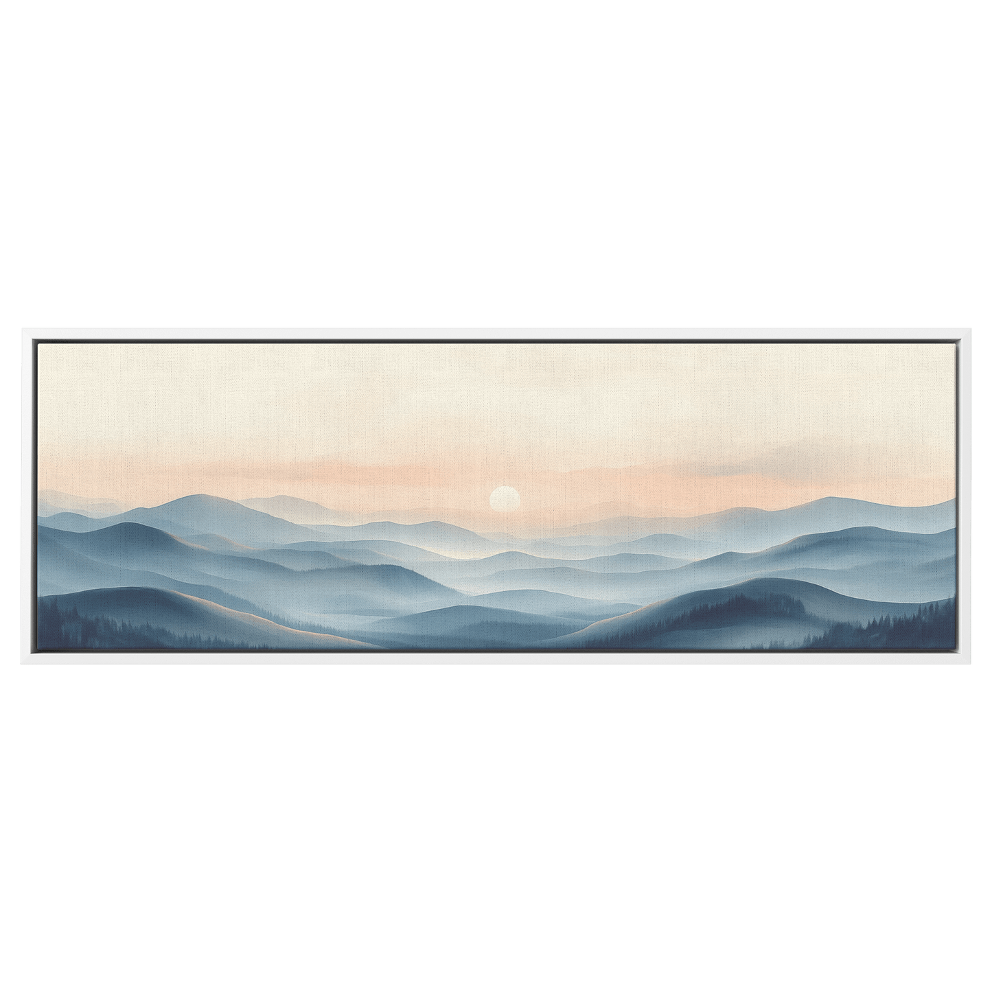 Panoramic Nature Illustration Muted Landscape Rolling Hills Beige Gray Taupe Tones Ultra High Definition Textured Minimalist Panoramic Framed Canvas Wall Art - Awakening Righteousness