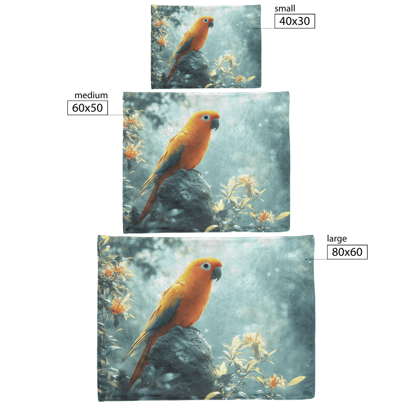 Parrot Perched on Ancient Glowing Stone Surrounded by Dense Mist and Bioluminescent Forest Plants Fleece Sherpa Blanket - Awakening Righteousness
