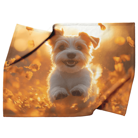 Parson Russell Terrier Running Through Field of Wildflowers Surrounded by Shimmering Stars and Glowing Textures Fleece Sherpa Blanket - Awakening Righteousness