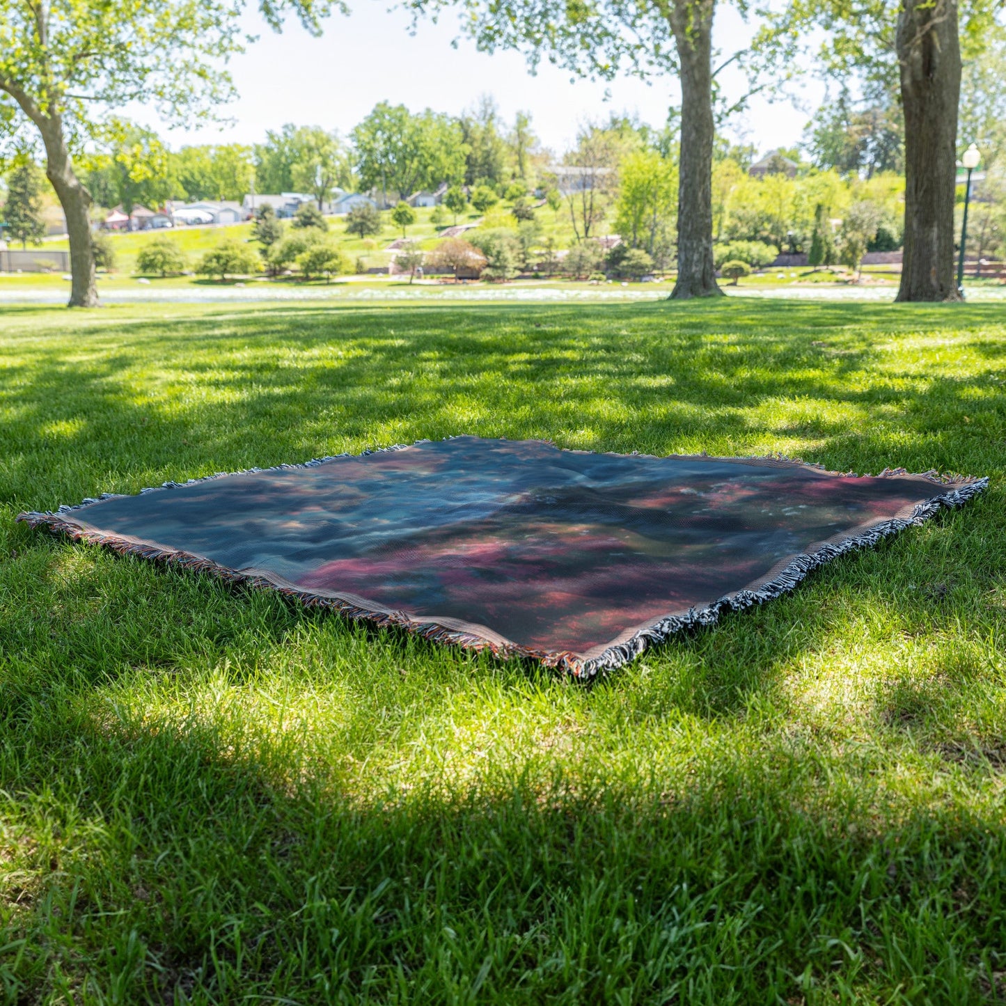 Pathway to the Cross with Blooming Flowers and Dramatic Sky Woven Throw Blanket for Home Decor - Awakening Righteousness