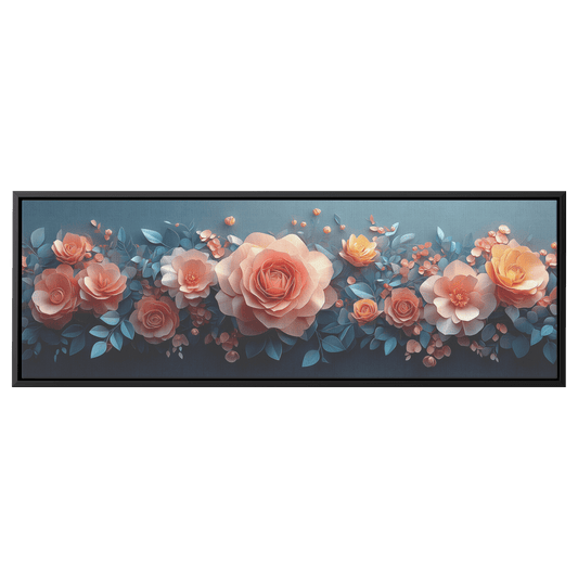 Polygonal Floral Patterns Origami Style Pastel Hues Panoramic Framed Canvas Wall Art for Home and Office Decor - Awakening Righteousness