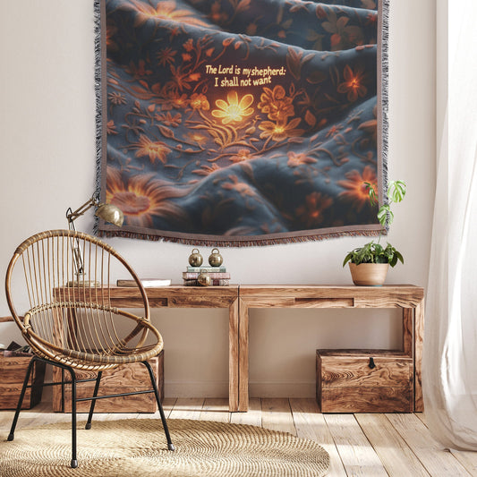 Psalm 23 The Lord Is My Shepherd Floral Woven Throw Blanket for Inspirational Christian Home Decor and Cozy Comfort - Awakening Righteousness
