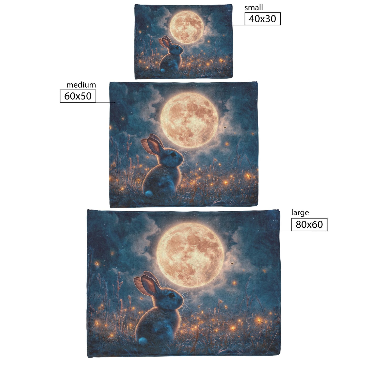 Rabbit Silhouetted Against Glowing Full Moon in Peaceful Meadow with Tall Grass and Fireflies Fleece Sherpa Blanket - Awakening Righteousness
