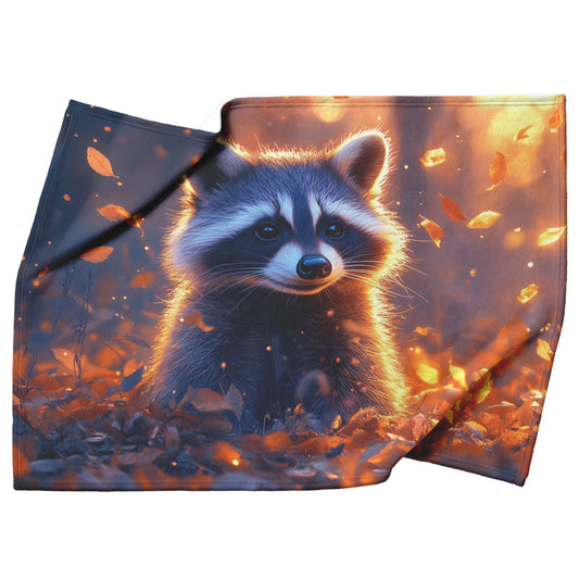 Raccoon Peeking from Glowing Grass in Twilight Forest Intricate Fur Luminous Highlights Fleece Sherpa Blanket - Awakening Righteousness