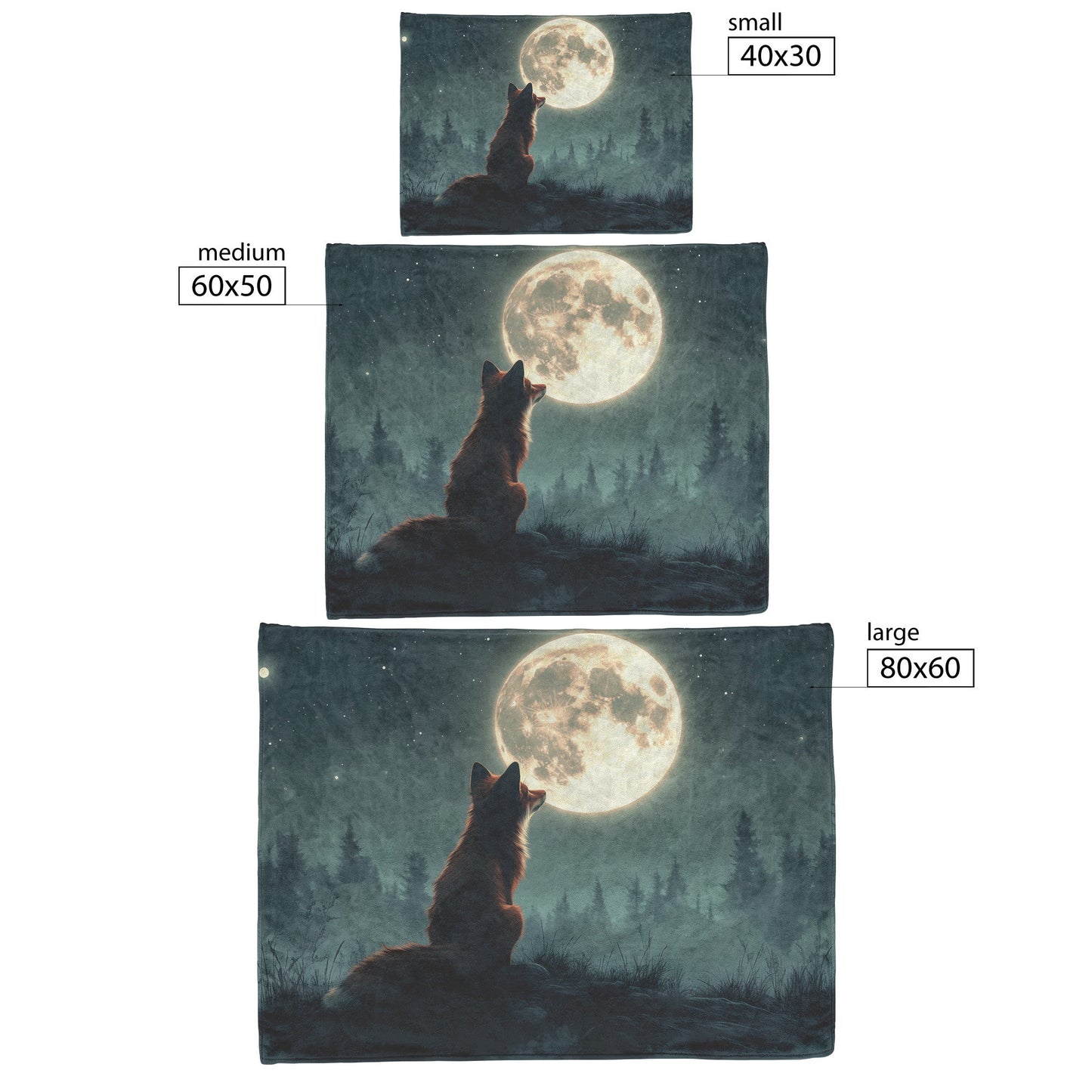 Red Fox Silhouetted by Full Moon on Forest Ridge Silver Highlights Fleece Sherpa Blanket - Awakening Righteousness