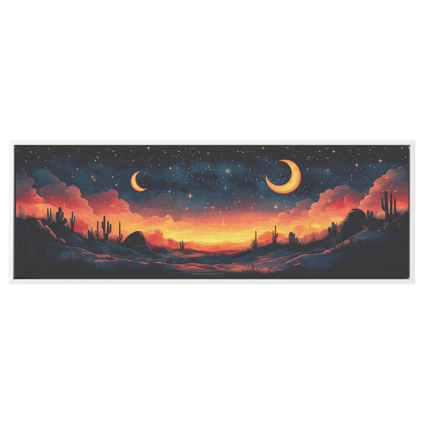 Retro Modern Pattern Crescent Moons Constellations Geometric Arches Desert Tones Ultra High Definition Panoramic Framed Canvas Wall Art - Awakening Righteousness