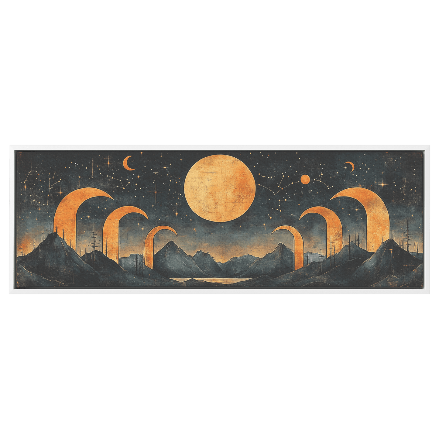 Retro Modern Pattern Crescent Moons Constellations Geometric Arches Desert Tones Ultra High Definition Panoramic Framed Canvas Wall Art - Awakening Righteousness