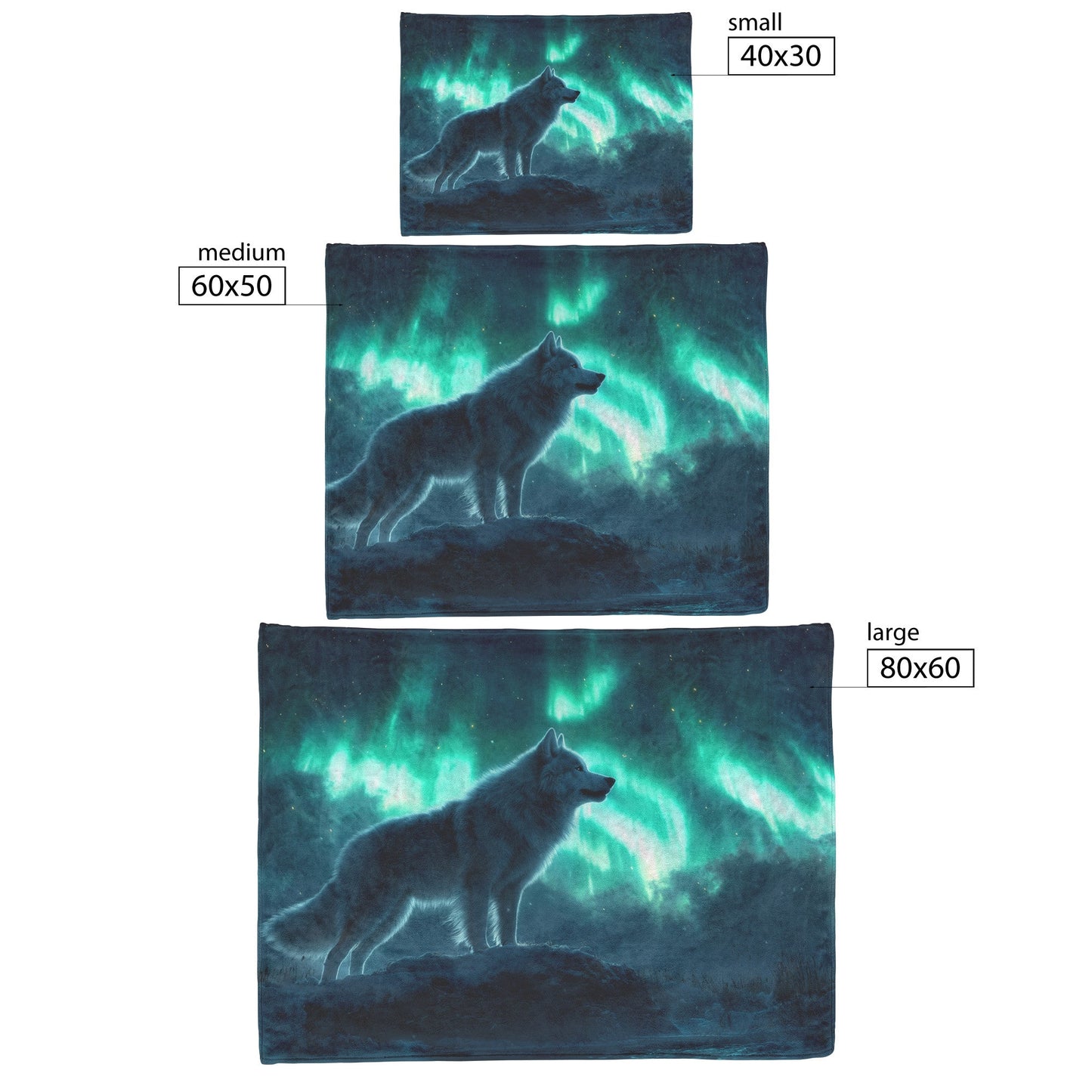 Siberian Husky Standing on Snowy Mountain Peak Under Glowing Northern Lights Fleece Sherpa Blanket - Awakening Righteousness