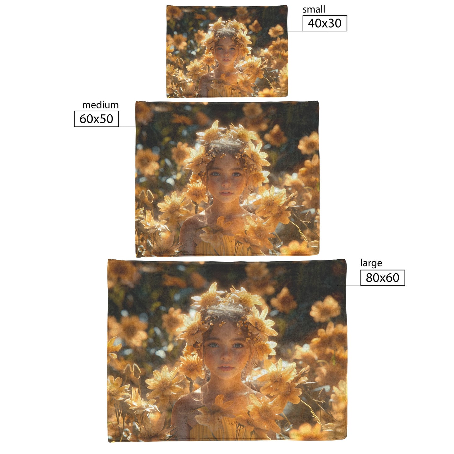 Soft and Cozy Fleece Sherpa Blanket with Girl Surrounded by Sunflowers in Dreamy Floral Setting - Awakening Righteousness
