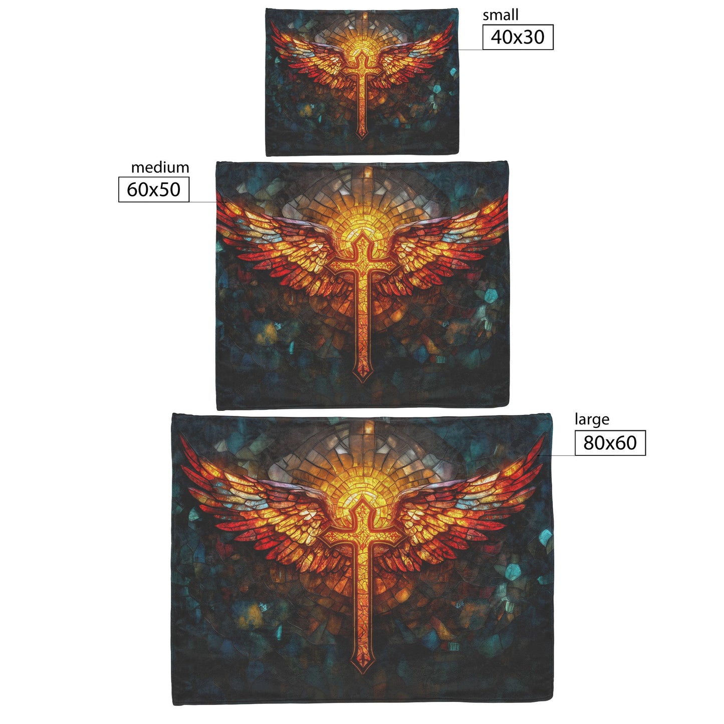 Stained Glass Cross with Radiant Angel Wings Fleece Sherpa Blanket Christian Home Decor for Faith Comfort and Inspiration - Awakening Righteousness