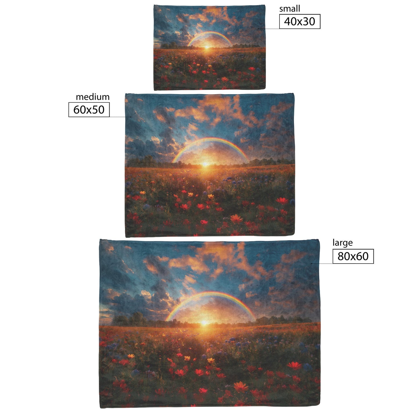 Stunning Rainbow Over Golden Field at Sunrise Soft Light Wildflowers Peaceful Blue Sky Fleece Sherpa Blanket - Awakening Righteousness