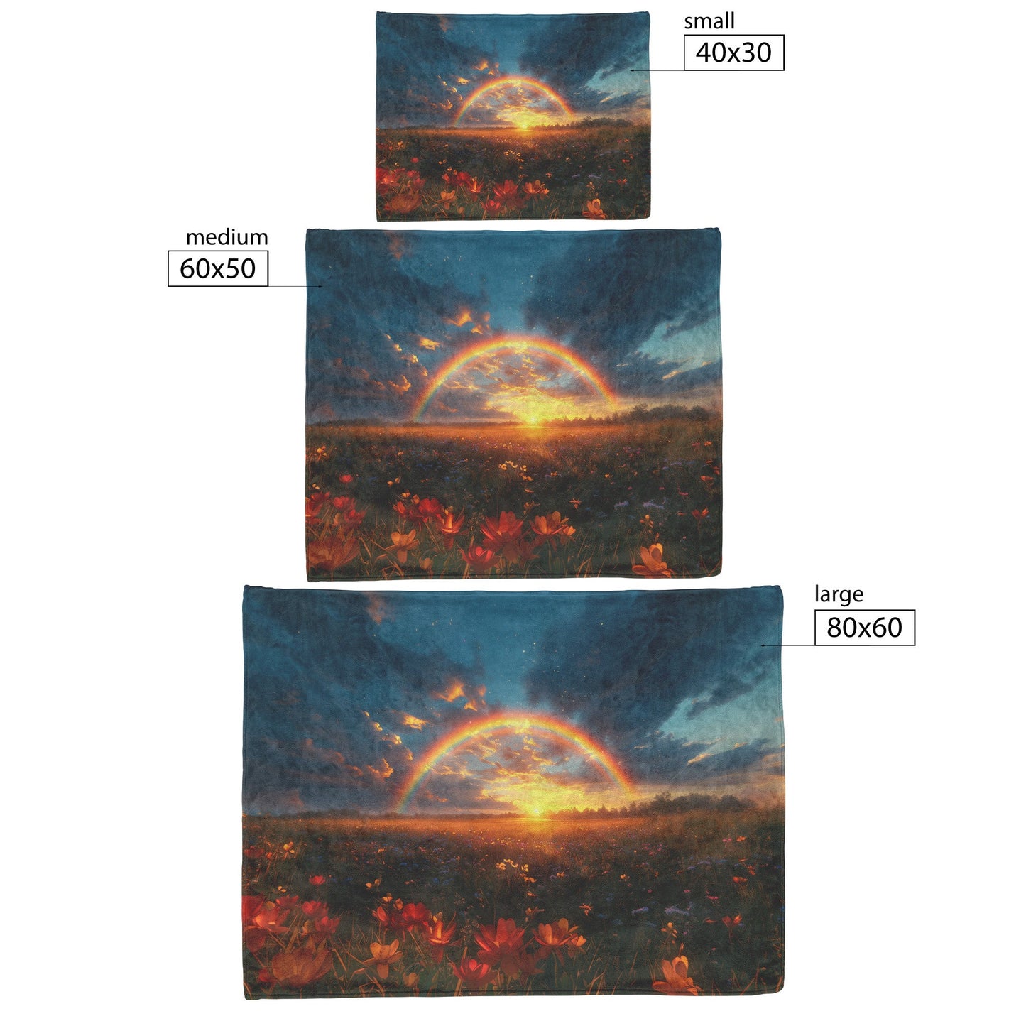 Stunning Rainbow Over Golden Field at Sunrise Soft Light Wildflowers Peaceful Blue Sky Fleece Sherpa Blanket - Awakening Righteousness