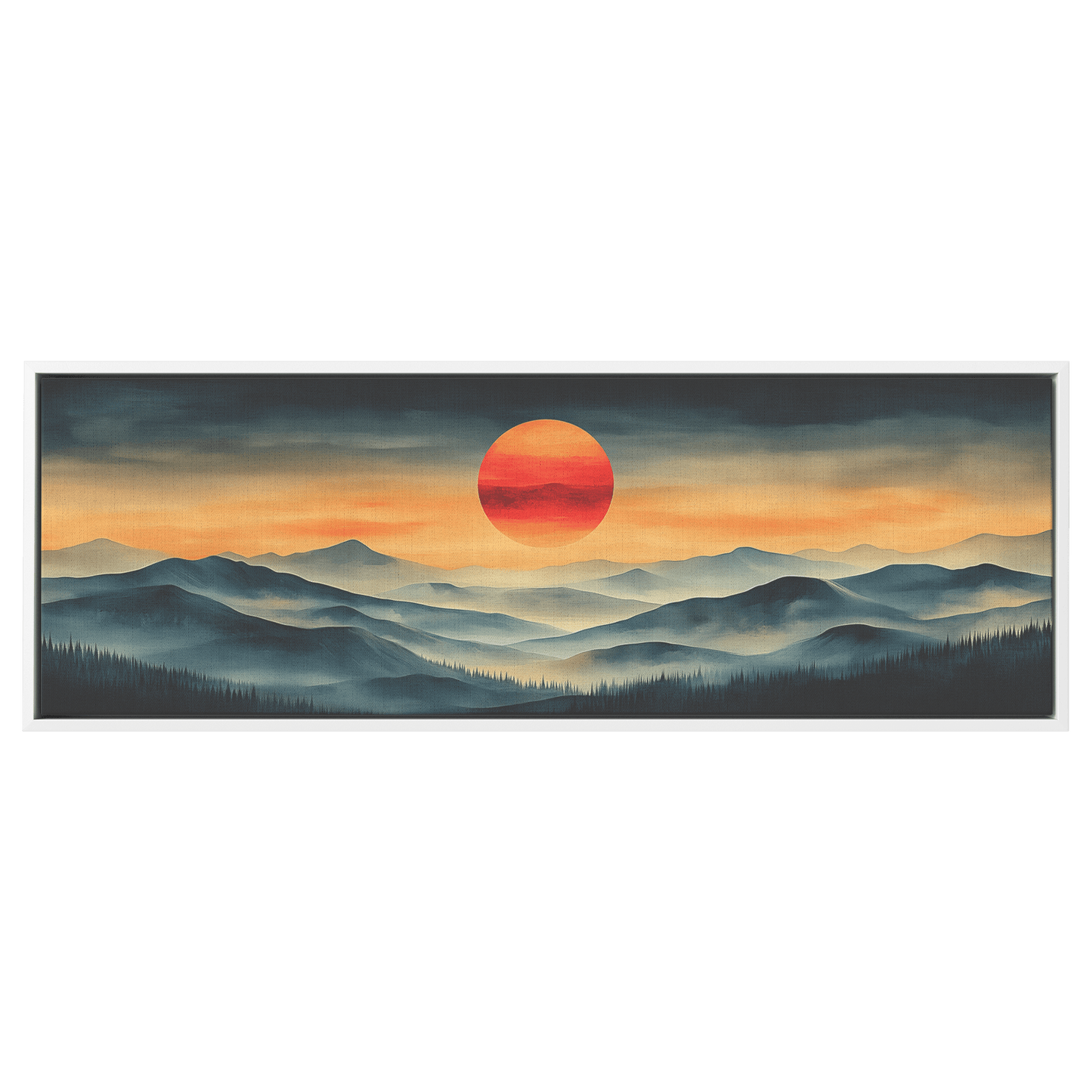 Stylized Boho Artwork Sunburst Abstract Hills Warm Earthy Tones Ultra High Definition Soft Gradients Panoramic Framed Canvas Wall Art - Awakening Righteousness