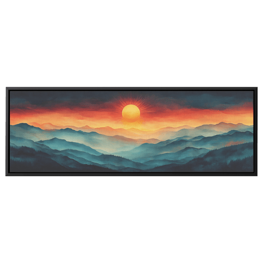 Stylized Boho Artwork Sunburst Abstract Hills Warm Earthy Tones Ultra High Definition Soft Gradients Panoramic Framed Canvas Wall Art - Awakening Righteousness