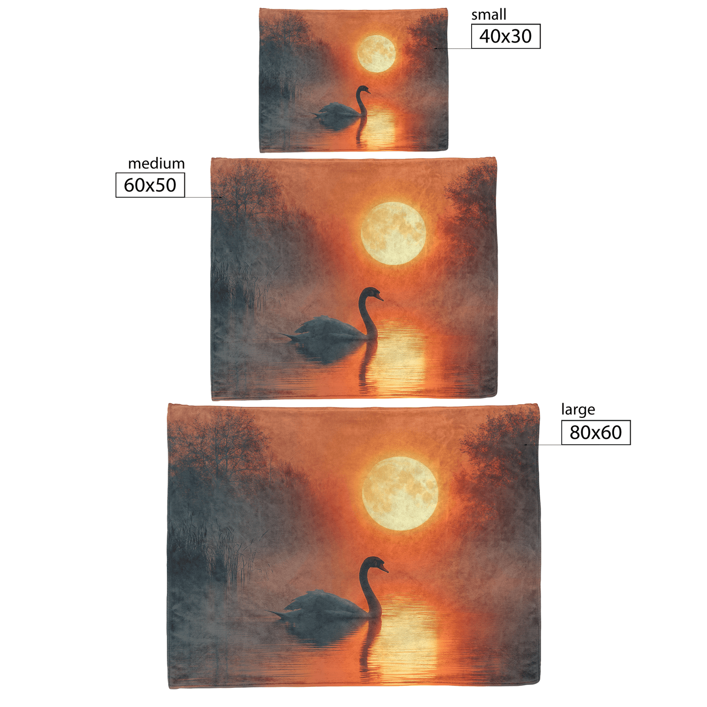 Swan Silhouetted Against Glowing Full Moon on Calm Lake Surrounded by Shimmering Water and Mist Fleece Sherpa Blanket - Awakening Righteousness