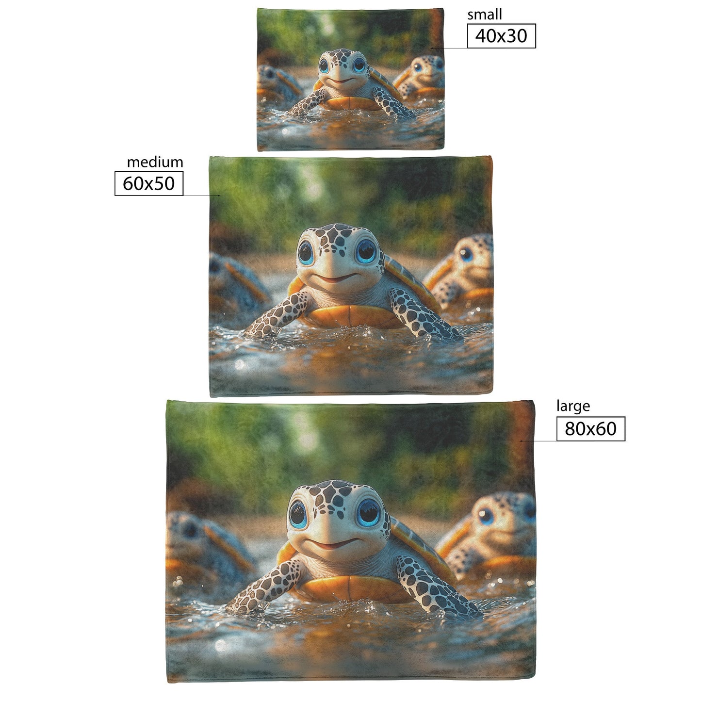 Three Adorable Baby Turtles with Big Eyes Swimming in Clear Jungle River Cozy Fleece Sherpa Blanket - Awakening Righteousness