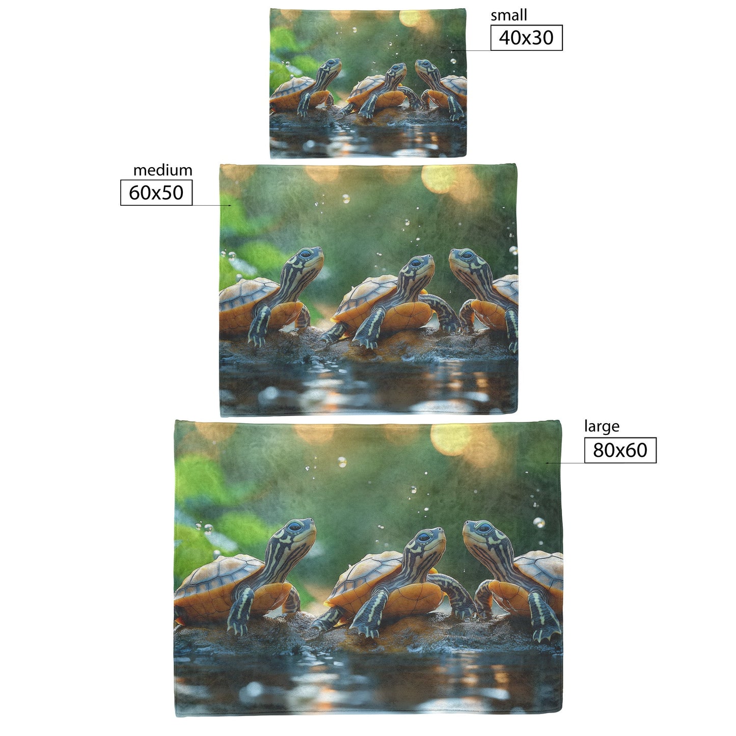 Three Playful Baby Turtles Splashing in Clear Water Fleece Sherpa Blanket - Awakening Righteousness