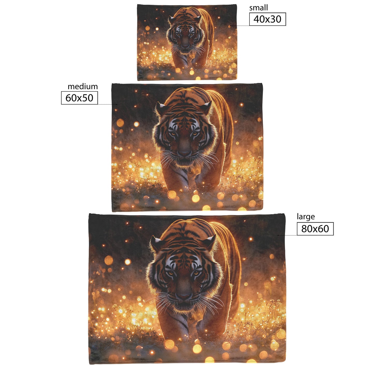 Tiger in Golden Meadow Sherpa Fleece Blanket Twilight Fireflies Glowing Light Reflecting Fur Graceful Wildlife Scene - Awakening Righteousness