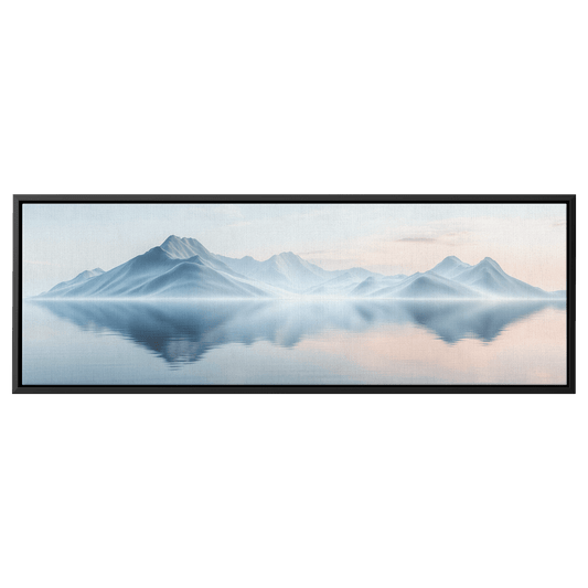 Tranquil Lake Scene Soft Taupe Hills Reflections Muted Gradients Clean Lines Ultra High Definition Refined Minimalist Panoramic Framed Canvas Wall Art - Awakening Righteousness