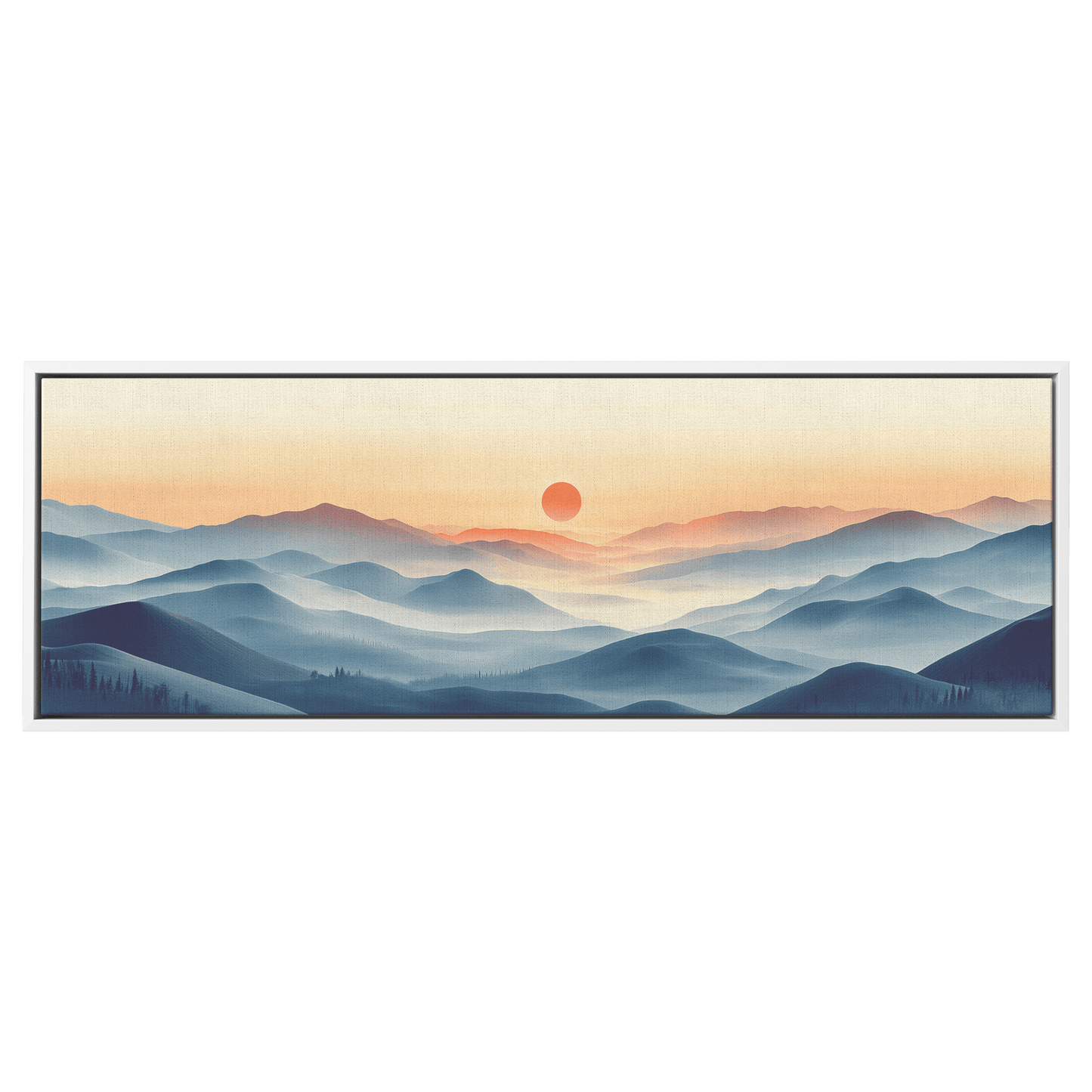 Tranquil Landscape Illustration Muted Hills Pale Sky Taupe Beige Ultra High Definition Modern Minimalist Panoramic Framed Canvas Wall Art - Awakening Righteousness