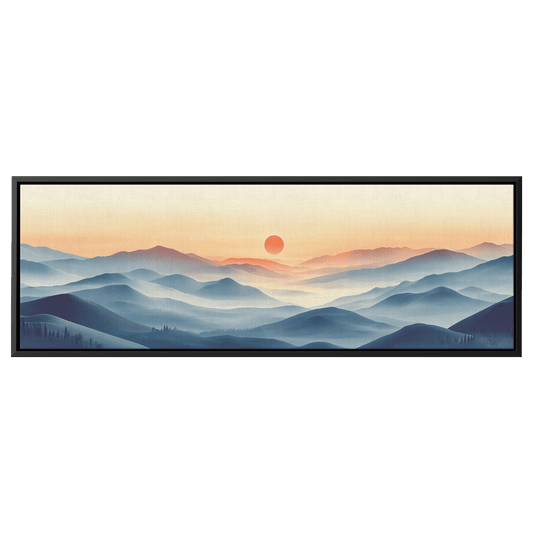 Tranquil Landscape Illustration Muted Hills Pale Sky Taupe Beige Ultra High Definition Modern Minimalist Panoramic Framed Canvas Wall Art - Awakening Righteousness