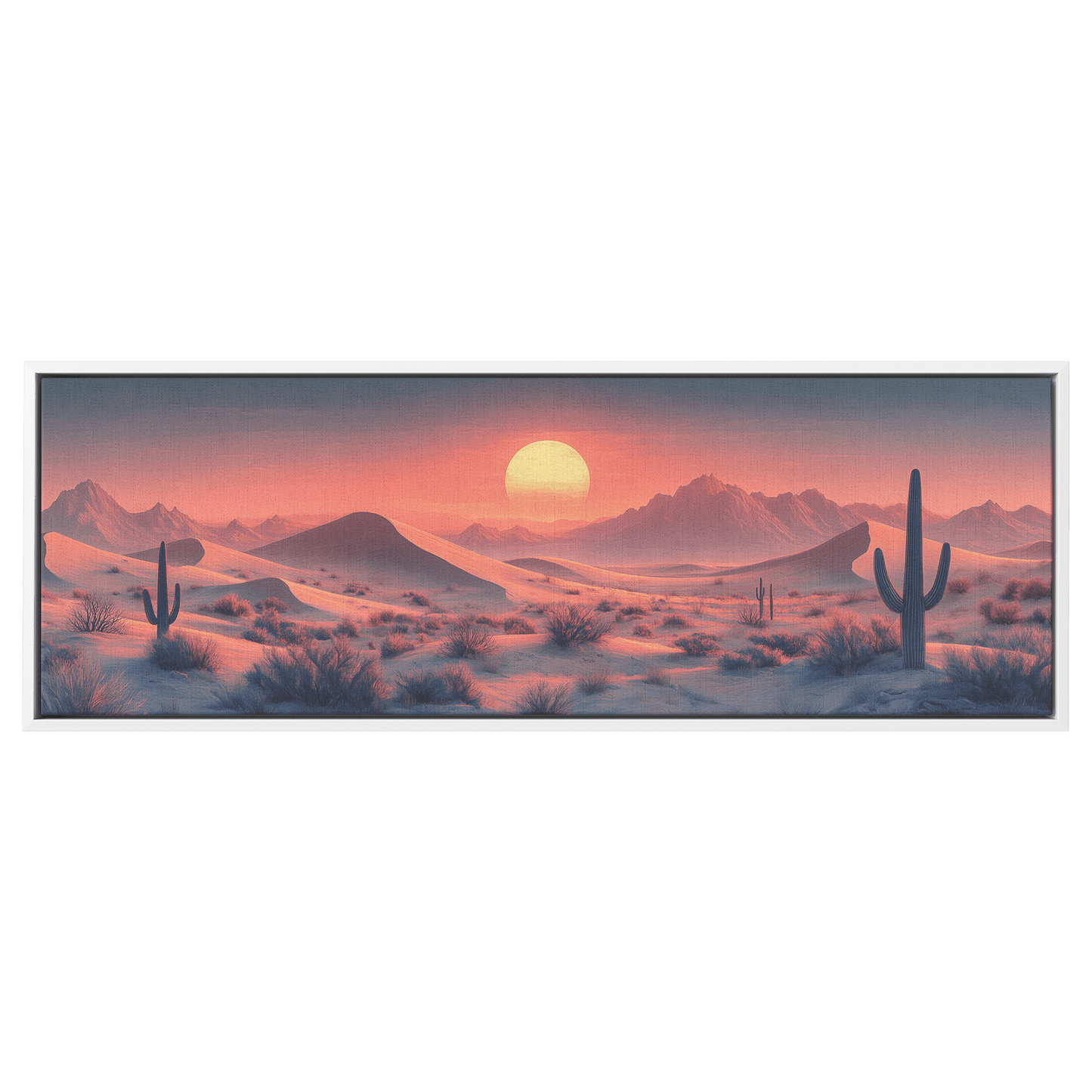Tranquil Panoramic Desert Scene Layered Sand Dunes Minimalist Cacti Soft Taupe Ultra High Definition Modern Minimalist Canvas Wall Art - Awakening Righteousness