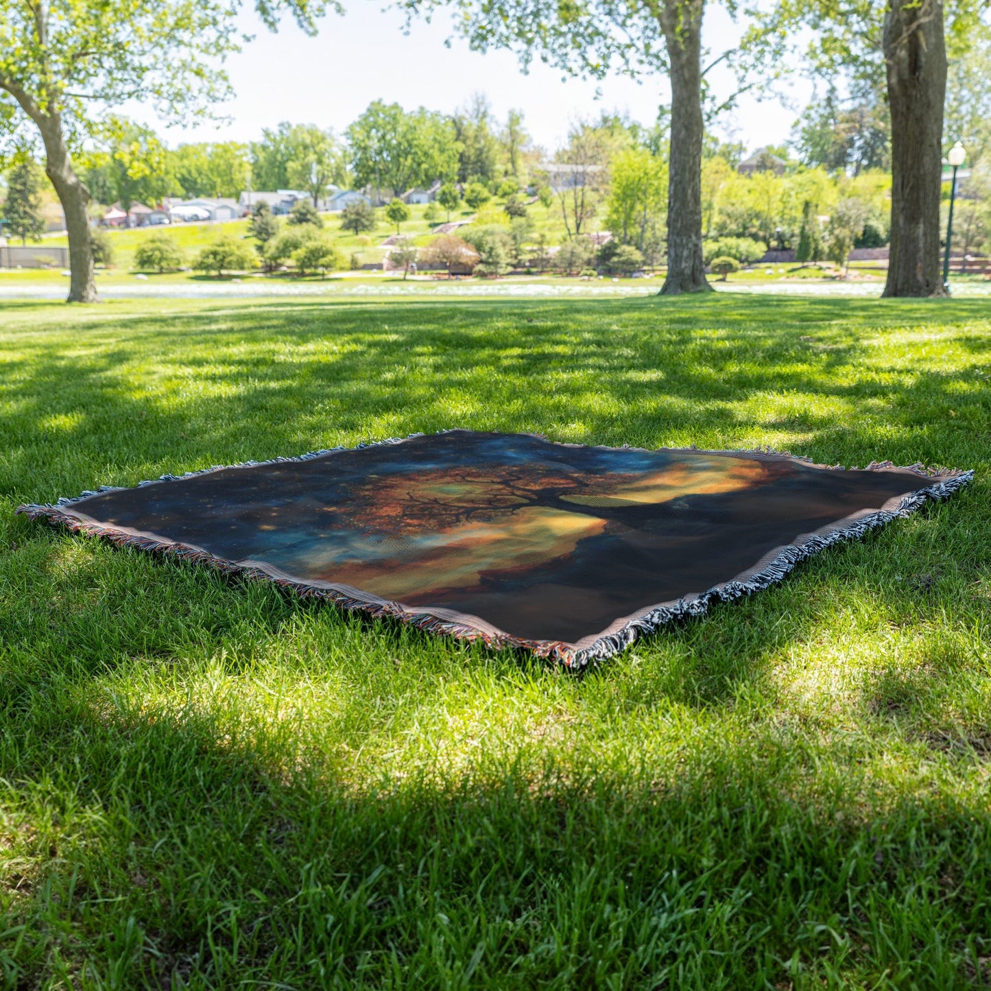 Tree of Knowledge with Radiant Light and Starry Sky Woven Throw Blanket for Home Decor - Awakening Righteousness