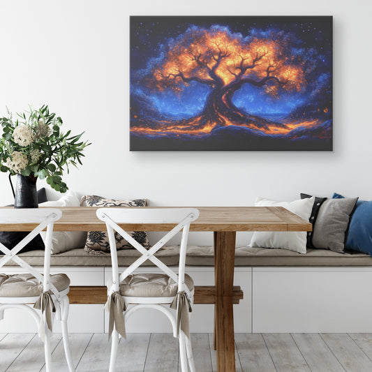 Tree of Life Canvas Wall Art Illuminated by Starry Sky Mystical Nature Inspired Decor for Spiritual Home and Office Design - Awakening Righteousness