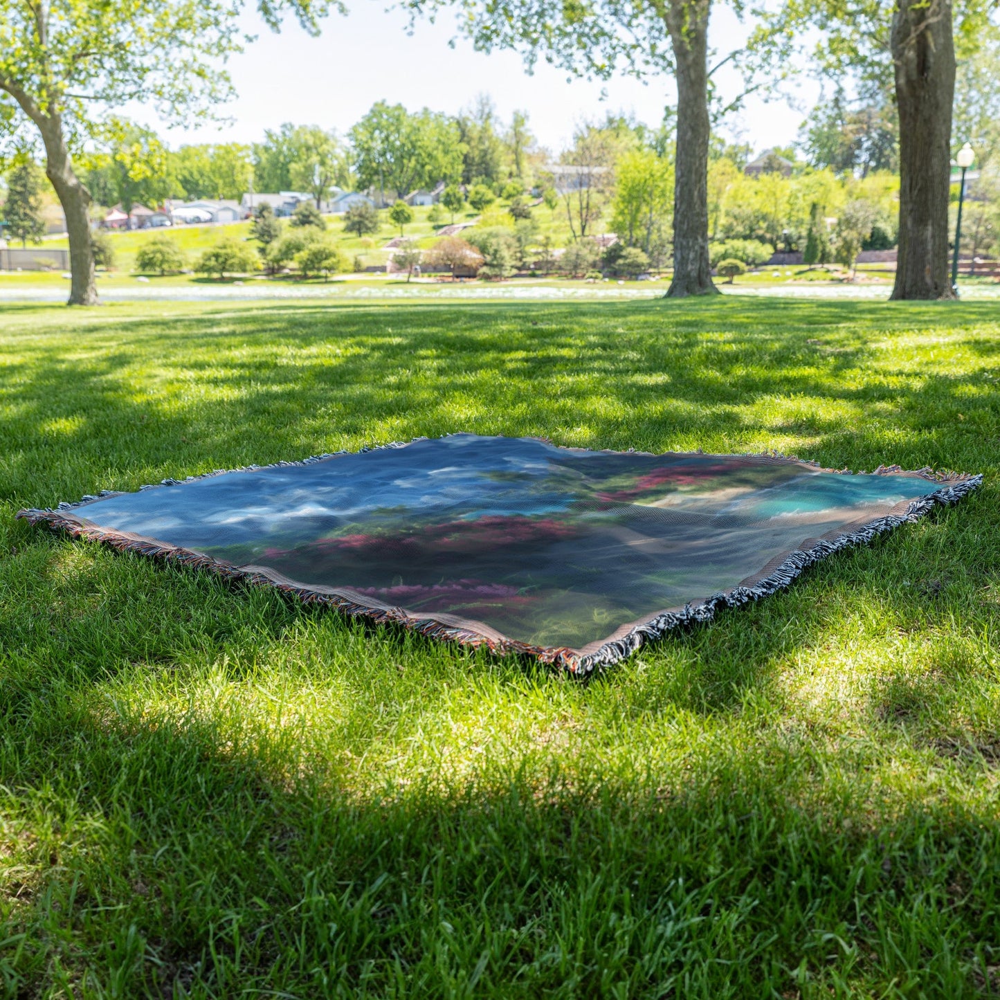 Tropical Beach Paradise with Crystal Clear Waters Woven Throw Blanket for Home Decor - Awakening Righteousness