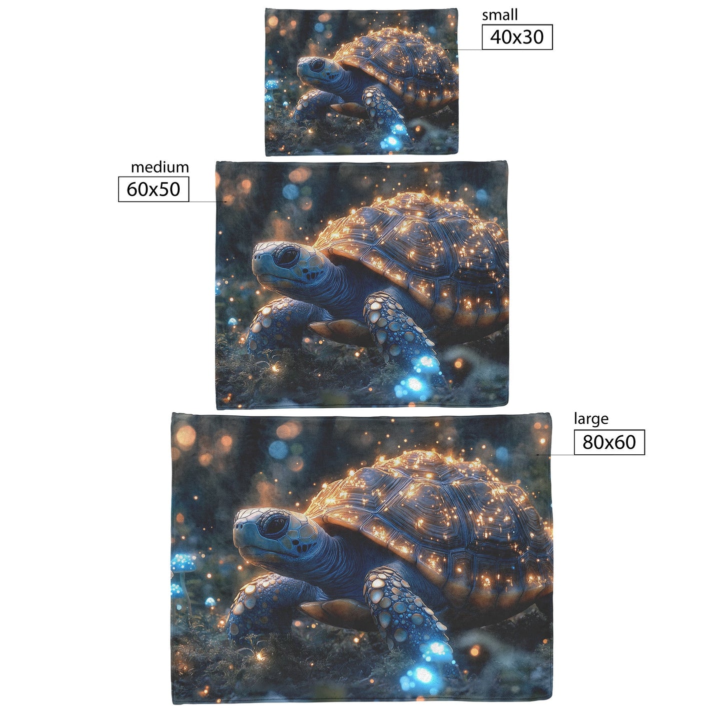 Turtle Walking Across Glowing Forest Floor with Magical Mushrooms Emitting Blue and Green Light Fleece Sherpa Blanket - Awakening Righteousness
