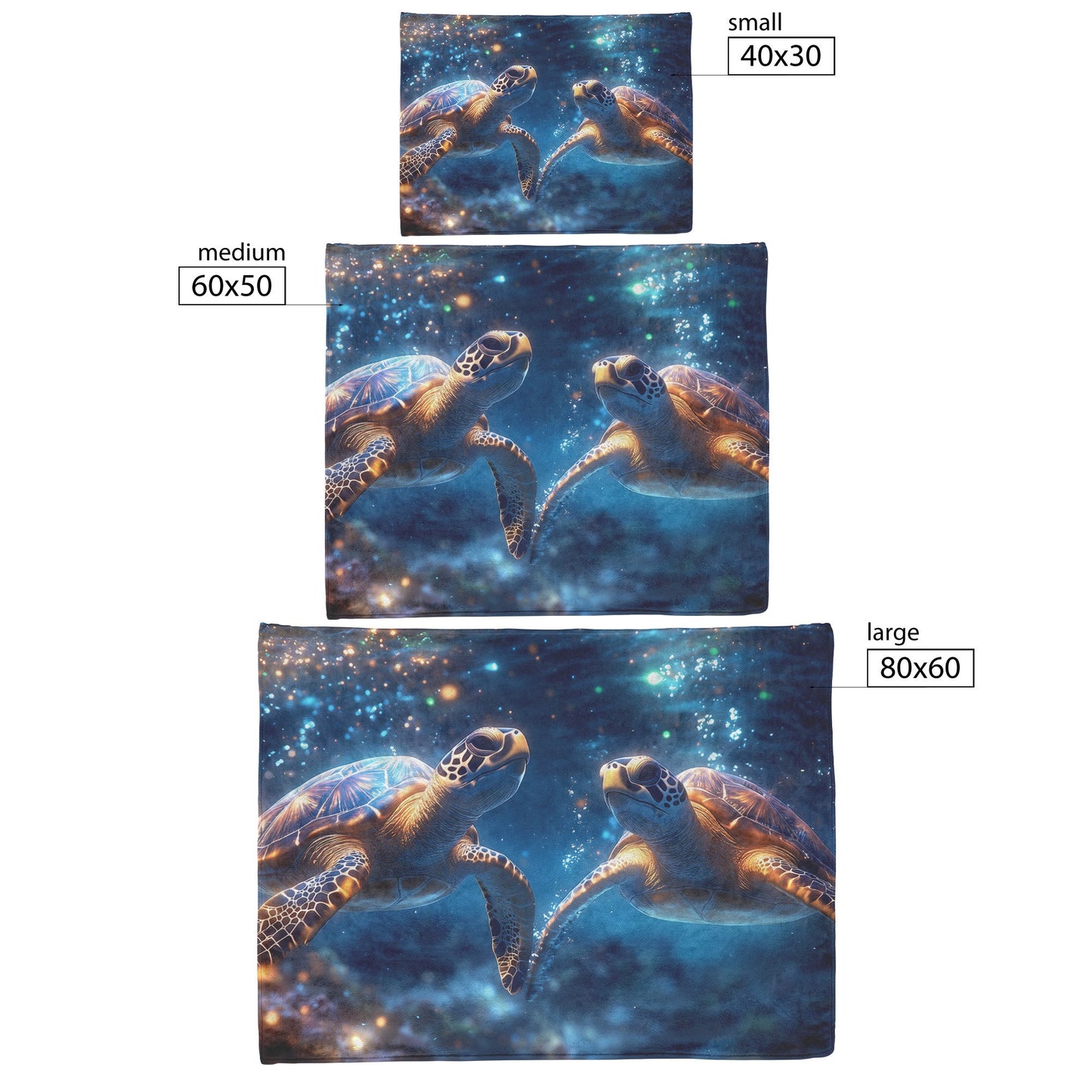 Two Sea Turtles Swimming in Glowing Bioluminescent Ocean with Ethereal Blue and Green Lights Fleece Sherpa Blanket - Awakening Righteousness