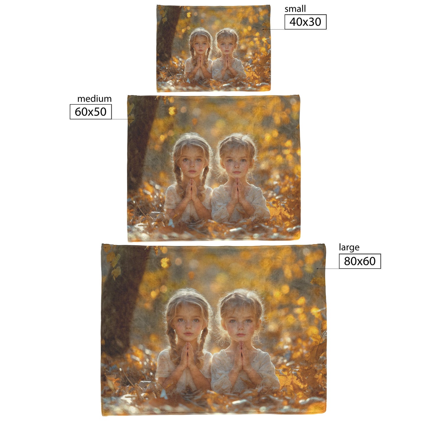 Two Sisters Praying in Autumn Forest Surrounded by Golden Leaves Cozy Christian Fleece Sherpa Blanket - Awakening Righteousness