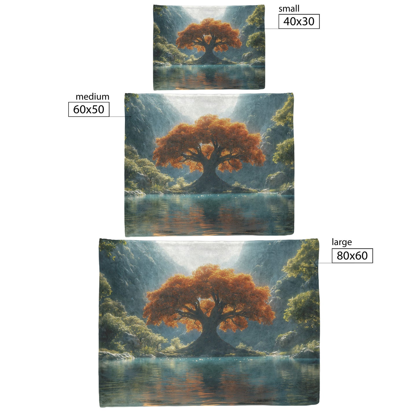 Vibrant Autumn Tree of Life Tranquil Lake Cascading Waterfalls Cozy Fleece Sherpa Blanket - Awakening Righteousness