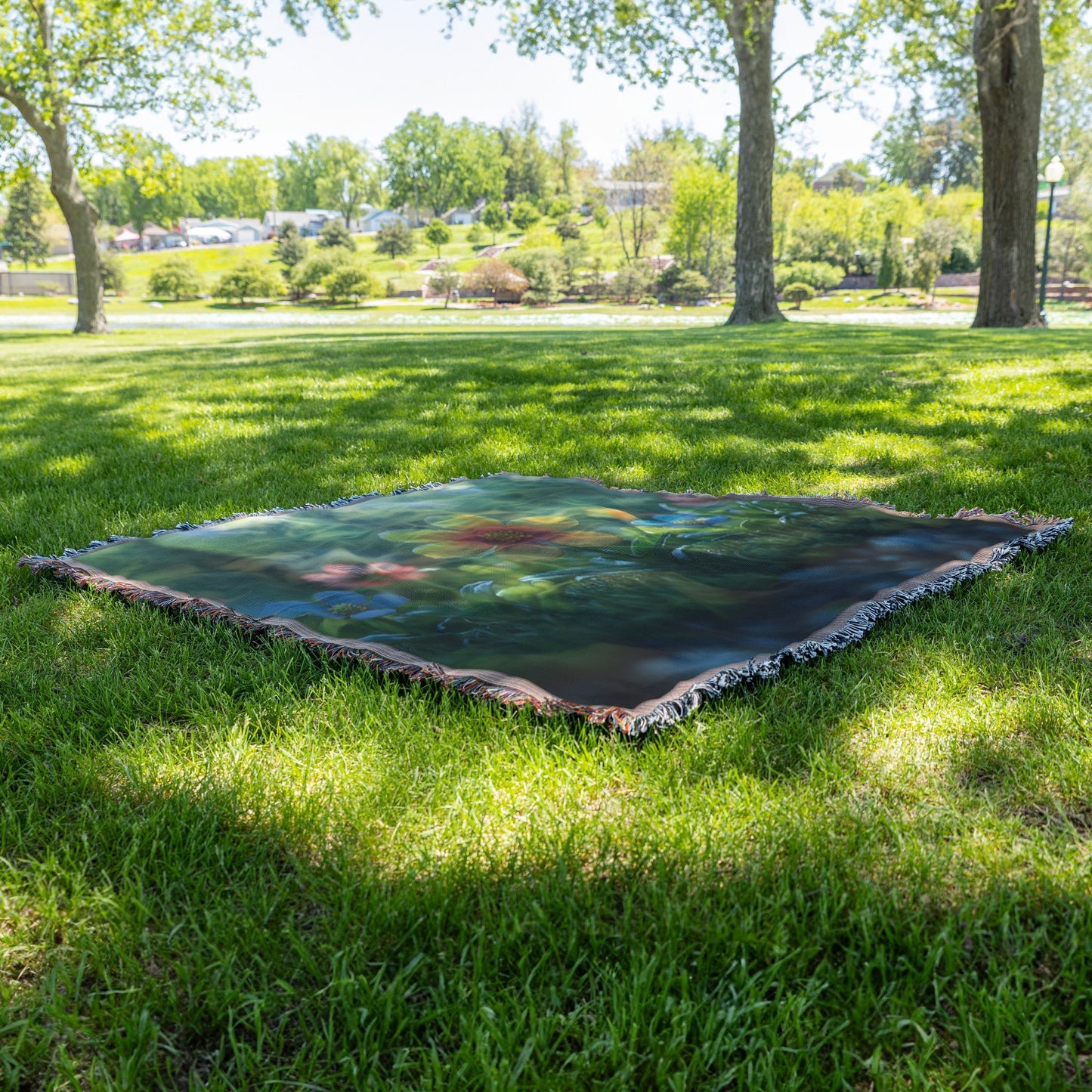 Vibrant Colorful Blooming Flowers with Greenery and Soft Sunlight for Woven Throw Blanket Design - Awakening Righteousness