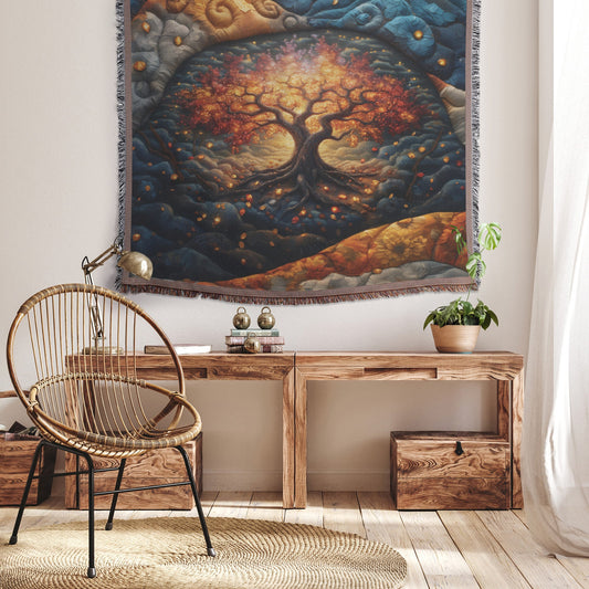 Vibrant Tree of Life Quilted Design Woven Throw Blanket Perfect for Inspirational Home Decor and Cozy Comfort - Awakening Righteousness