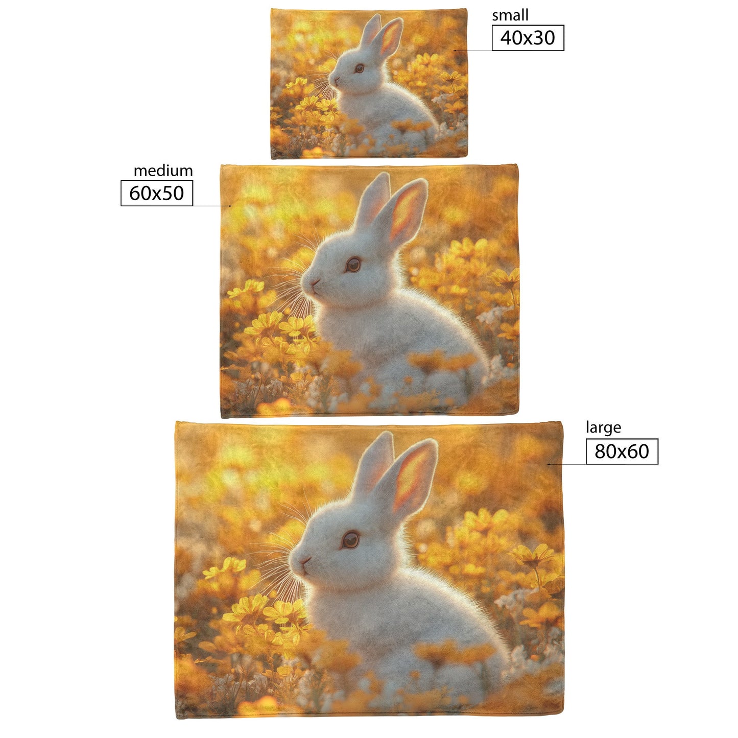 White Rabbit in Glowing Meadow with Golden Wildflowers and Soft Sunset Fleece Sherpa Blanket Illuminated by Warm Light - Awakening Righteousness