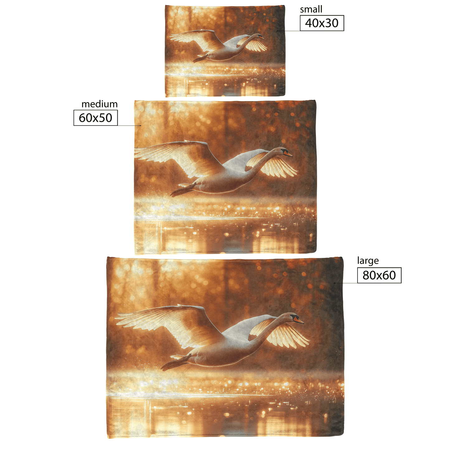 White Swan Flying Gracefully Over Glowing Forest Pond With Golden Sunlight Illuminating Its Wings Fleece Sherpa Blanket - Awakening Righteousness
