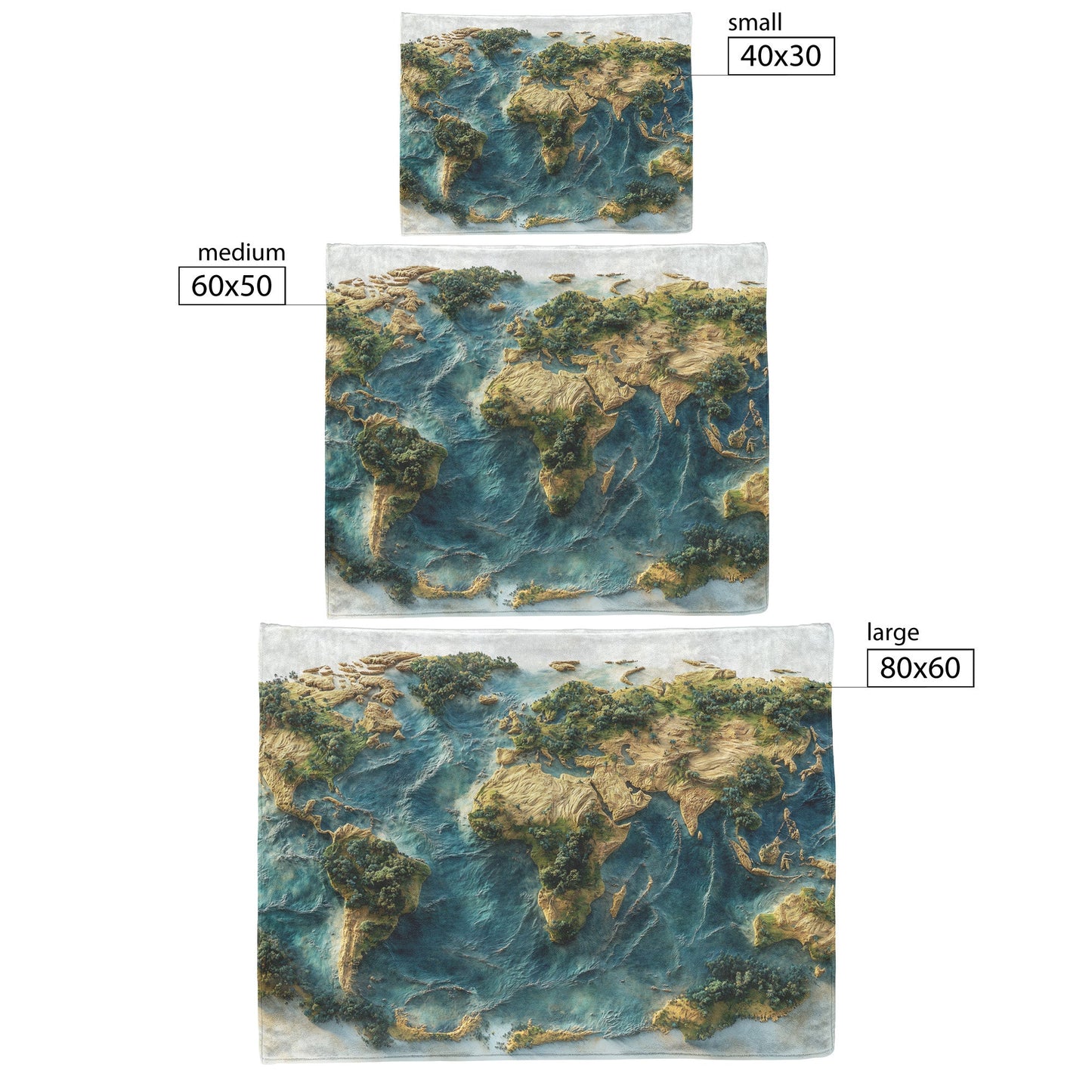 World Map Textured Sand Lush Greenery Vibrant Blue Oceans Cozy Fleece Sherpa Blanket - Awakening Righteousness