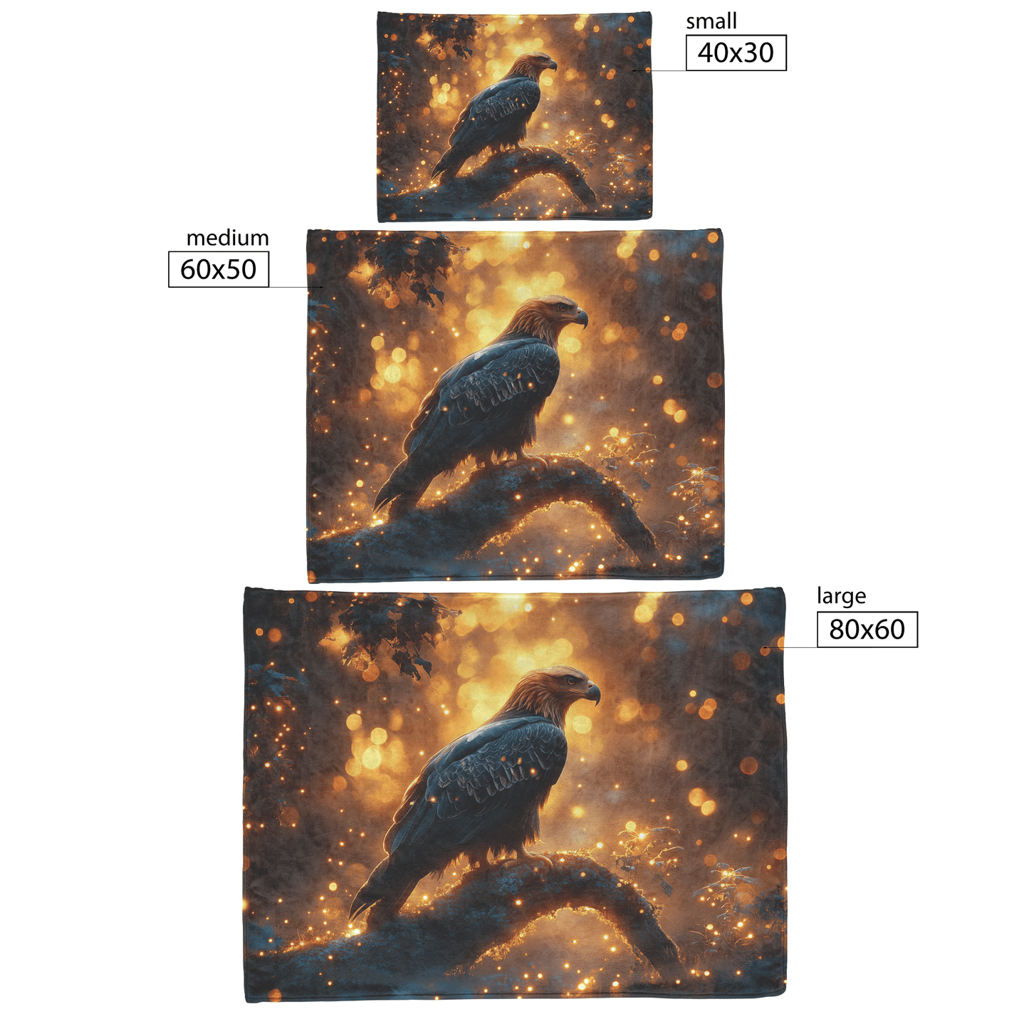 Young Eagle Perched on Glowing Tree Branch Surrounded by Shimmering Fireflies and Twilight Hues Fleece Sherpa Blanket - Awakening Righteousness