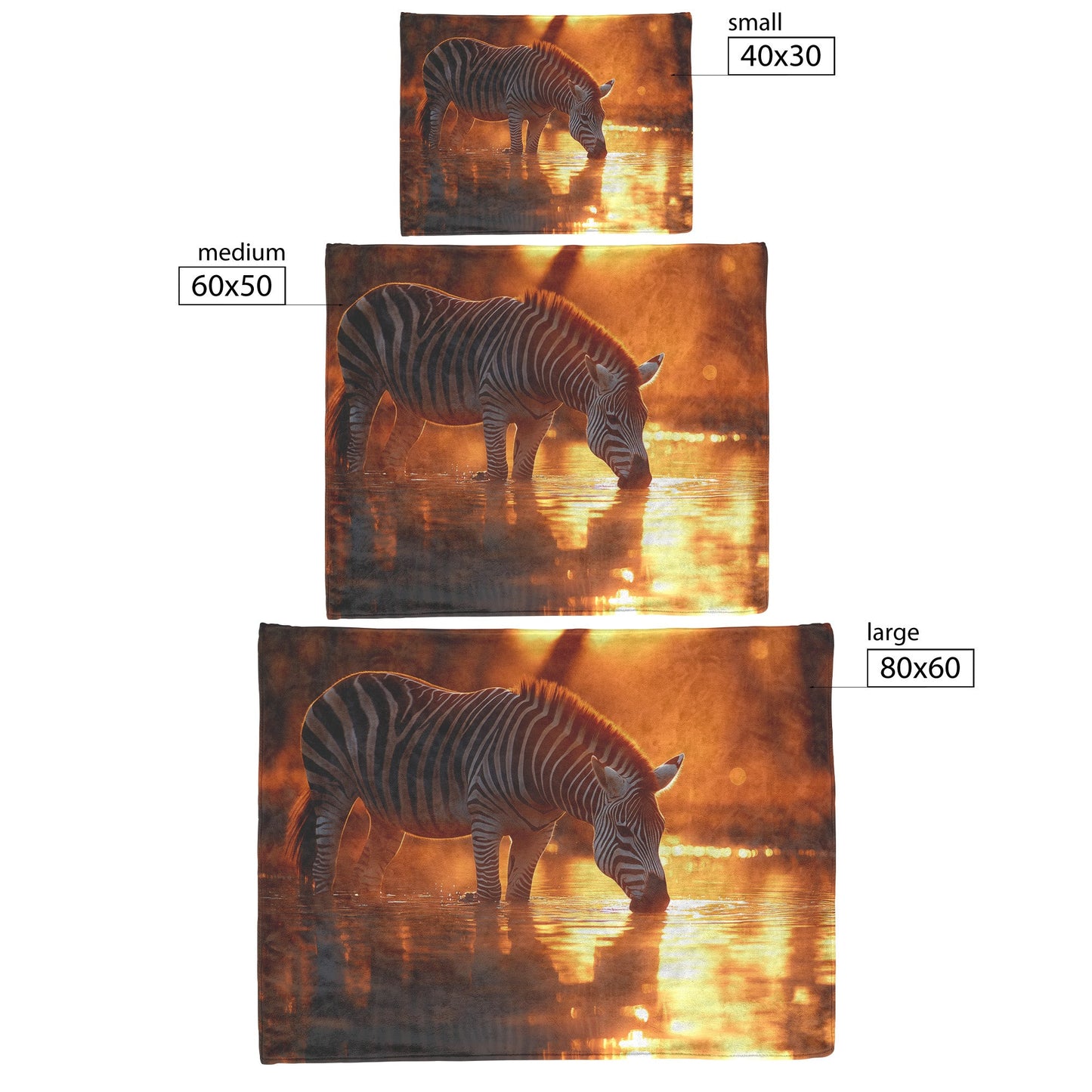 Zebra Drinking at River Sherpa Fleece Blanket Glowing Sunlight Stripes Reflecting Shimmering Water Serene Wildlife Scene - Awakening Righteousness