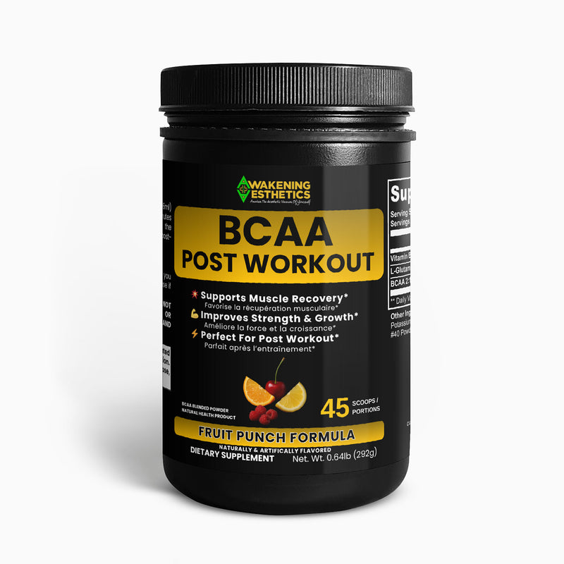 Awakening Aesthetics BCAA Post Workout Powder | 5000mg BCAAs + Glutamine for Lean Muscle Growth, Recovery & Endurance | 2:1:1 Ratio | Gluten Free | Fruit Punch Flavor | Made in USA