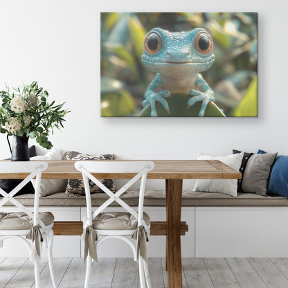 Adorable BaBlue Gecko with Big Eyes in the Lush Jungle Canvas Wall Art Vibrant Wildlife Decor for Nature Lovers - Awakening Righteousness