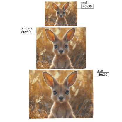 Adorable Baby Kangaroo with Big Blue Eyes Sitting in Golden Grass Cozy Fleece and Sherpa Blanket - Awakening Righteousness