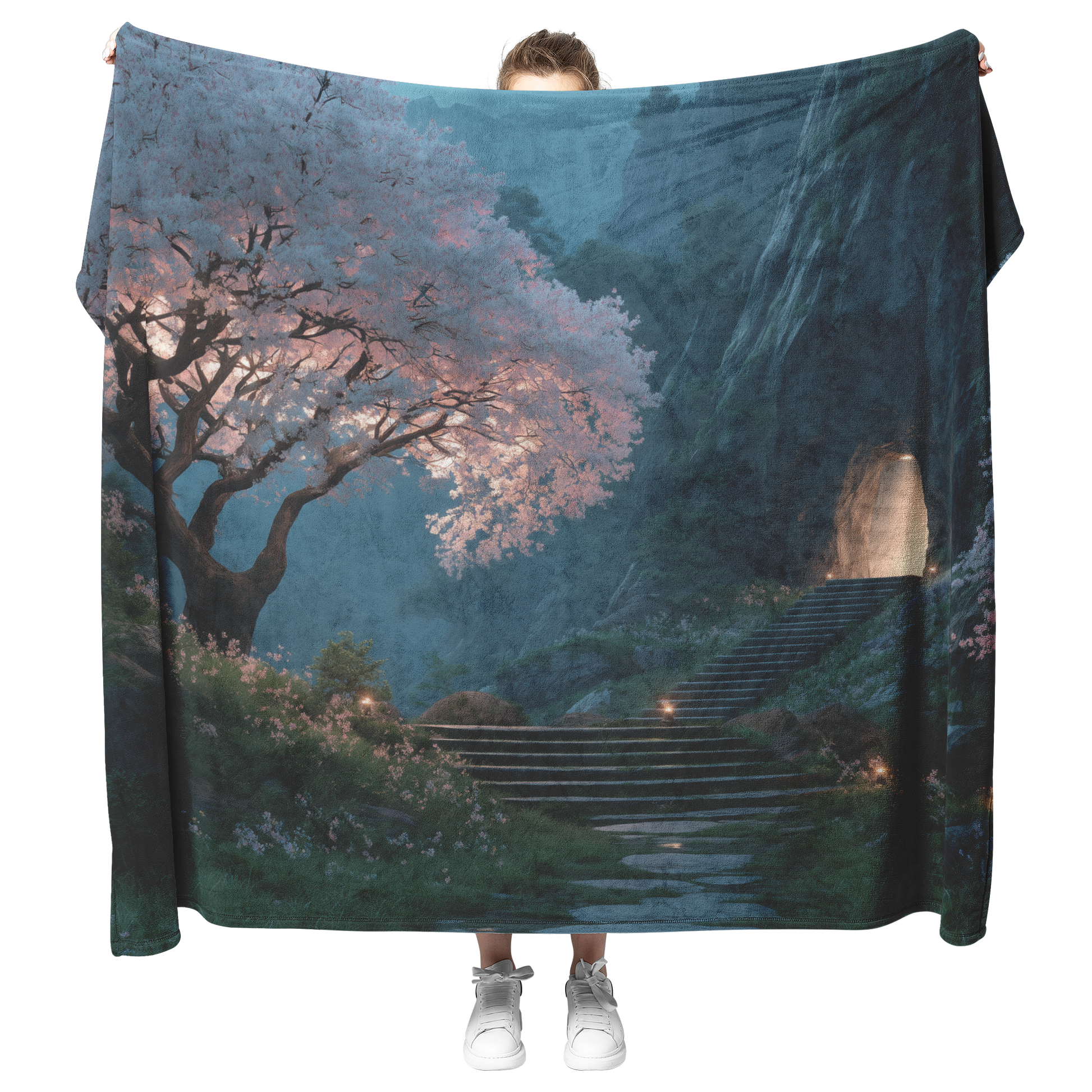 Ancient_Stone_Steps_Surrounded_By_Bloomi_H_Blanket_Model_Mockup.png