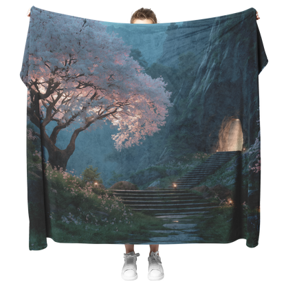 Ancient_Stone_Steps_Surrounded_By_Bloomi_H_Blanket_Model_Mockup.png