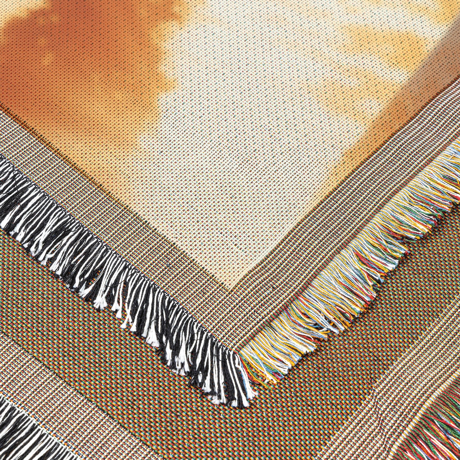Angelic Statue with Outstretched Wings at the Entrance Bathed in Golden Light  Christian Woven Throw Blanket for Divine Peace and Spiritual Reflection - Awakening Righteousness