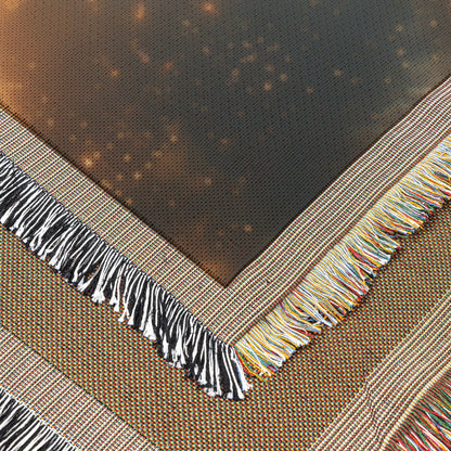 Angelic Woman with Golden Wings and Glowing Sword in Cosmic Space Christian Woven Throw Blanket  Divine Power Grace Protection Faith and Heavenly Beauty for Home Decor - Awakening Righteousness
