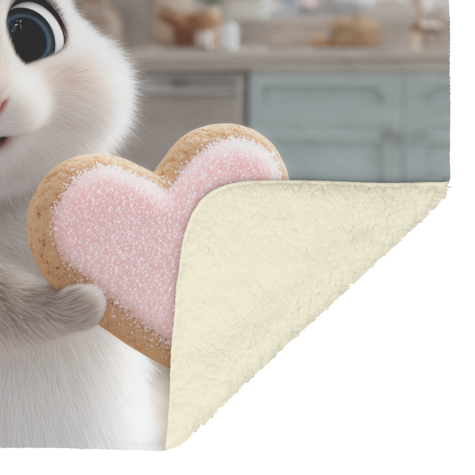 Baby Bunny Holding Giant Heart Shaped Cookie Sherpa Fleece Throw Blanket Cute Cozy Design Loving Valentines Day Gift